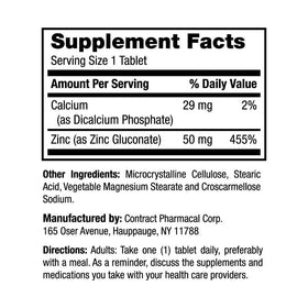 Boîte d'Earth's Splendor Zinc 50 mg avec informations nutritionnelles