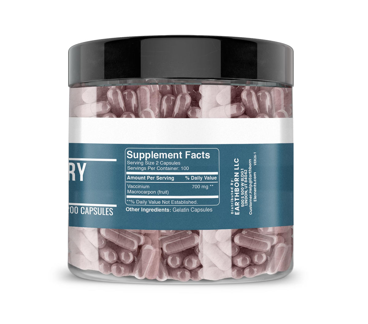 Boîte d'Earthborn Elements Extrait de Canneberge 200 Capsules