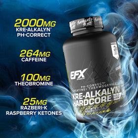 Boîte d'EFX Sports Kre-Alkalyn Hardcore avec capsules à l'intérieur