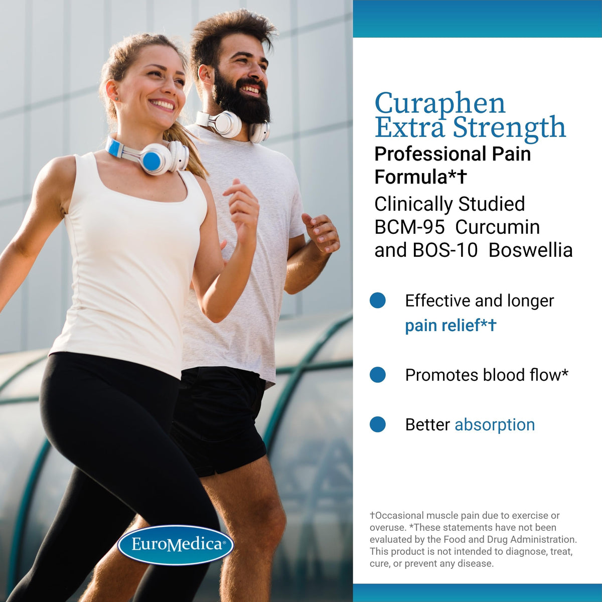 Boîte d'EuroMedica Curaphen Extra Strength sur fond blanc