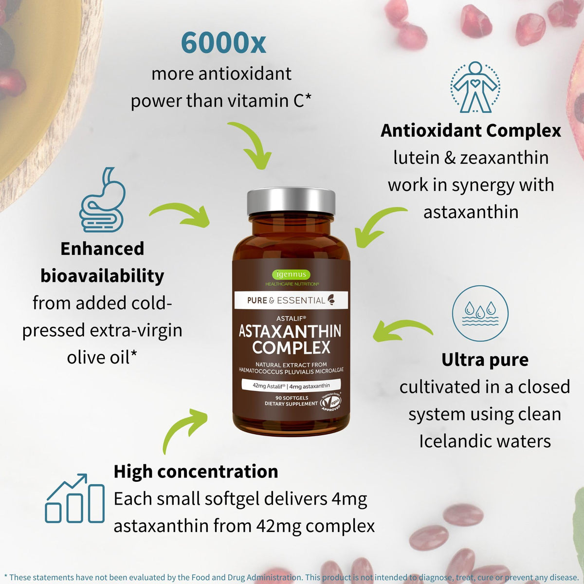 Boîte d'Igennus Astaxanthin 4 mg avec détails de l'étiquette