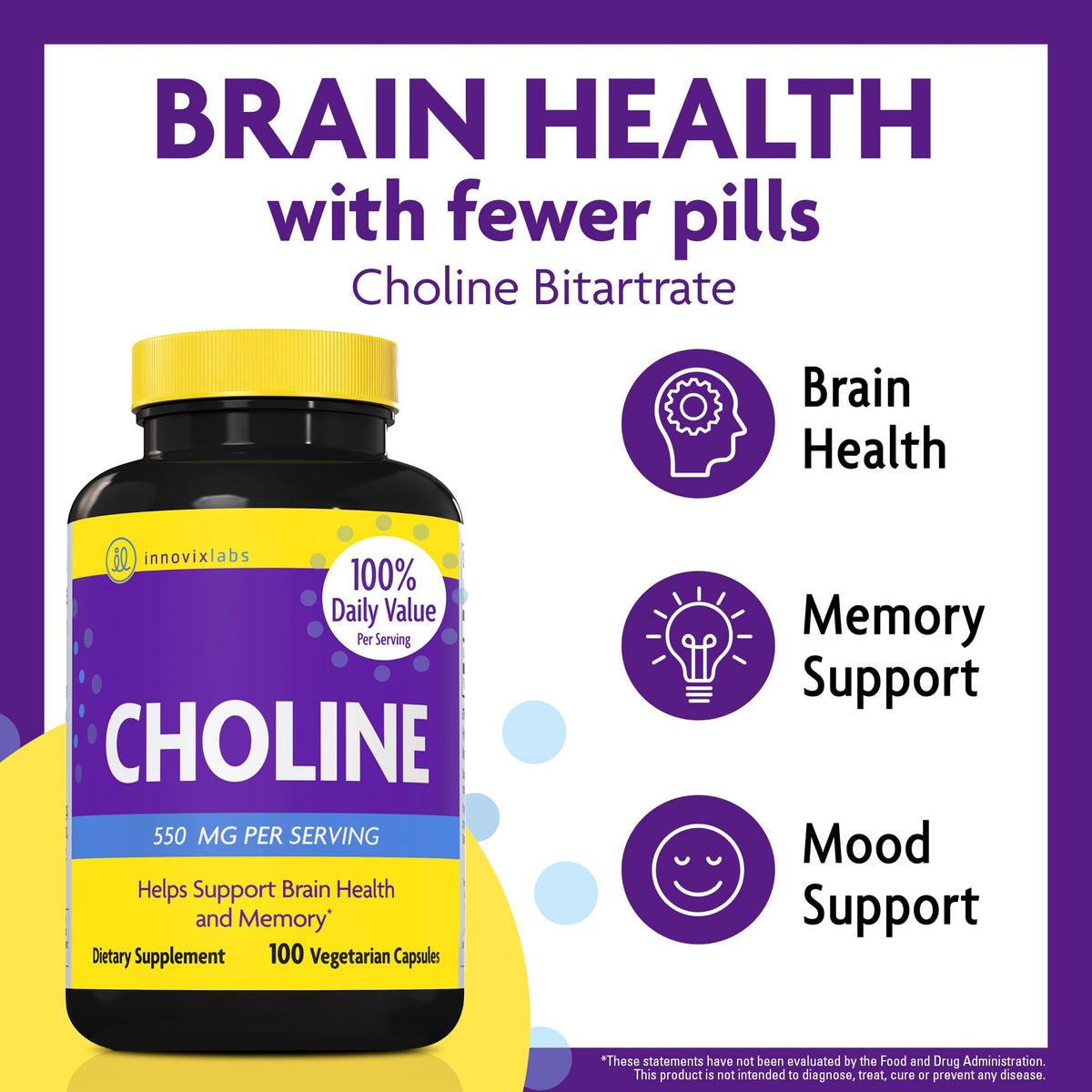 Boîte d'InnovixLabs Choline 550 mg avec étiquette visible
