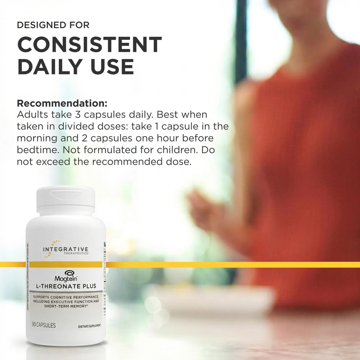 Boîte d'Integrative Therapeutics Magtein L-Threonate Plus avec instructions