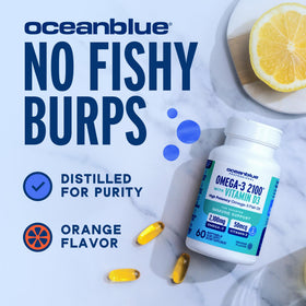 Boîte d'Oceanblue Omega-3 2100 avec Vitamine D3 ouverte