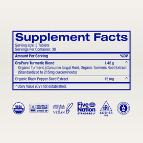 Boîte d'Ora Organic Curcuma Curcumin 90 comprimés