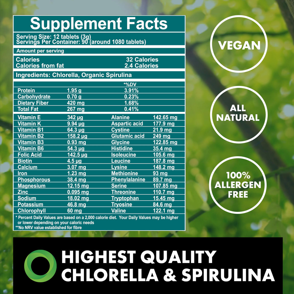 Boîte de 1080 tablettes de Chlorelle Fermentée et Spiruline