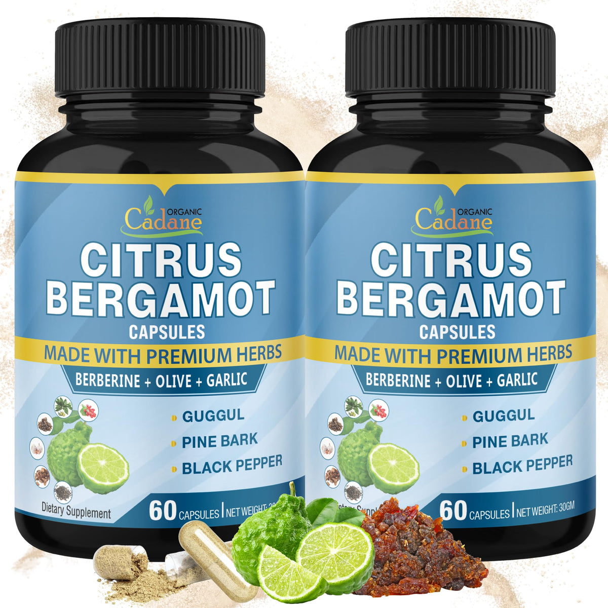 Boîte de 120 capsules de bergamote Citrus Organic Cadane vue de face
