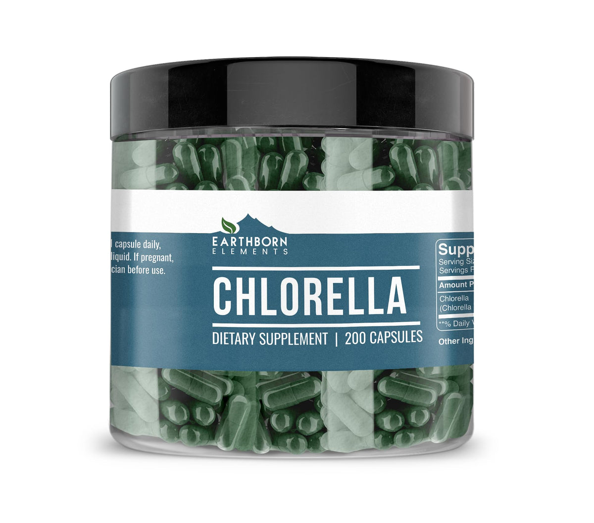 Boîte de 200 capsules de chlorella Earthborn Elements vue de face