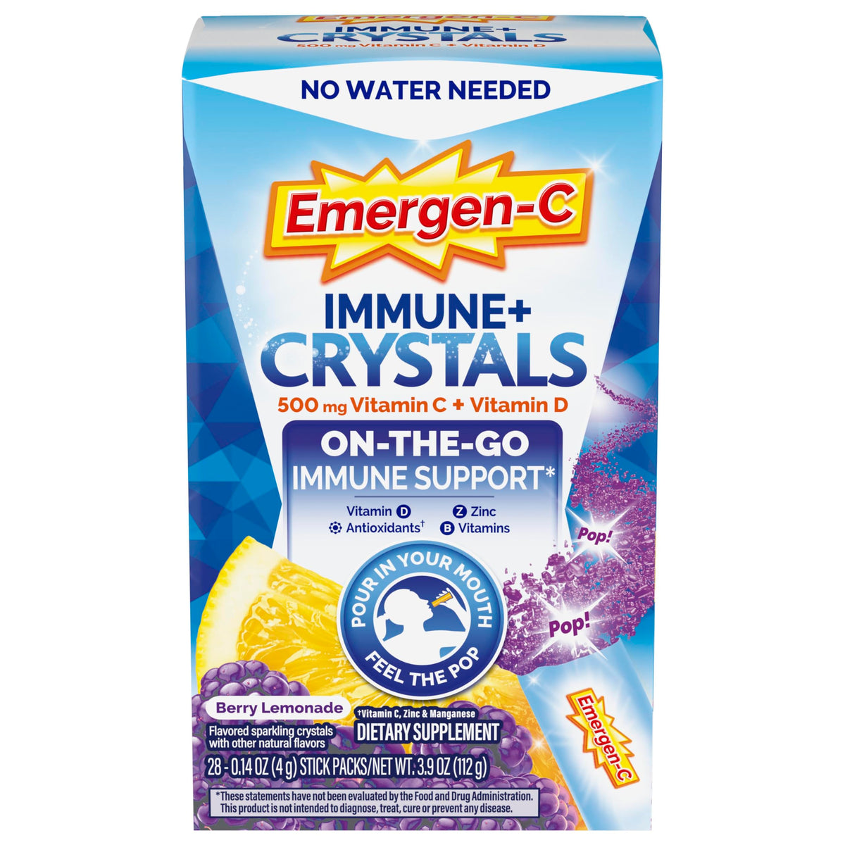Boîte de 28 sachets Crystals daily wellness Plus d'Emergen-C saveur Berry Lemonade