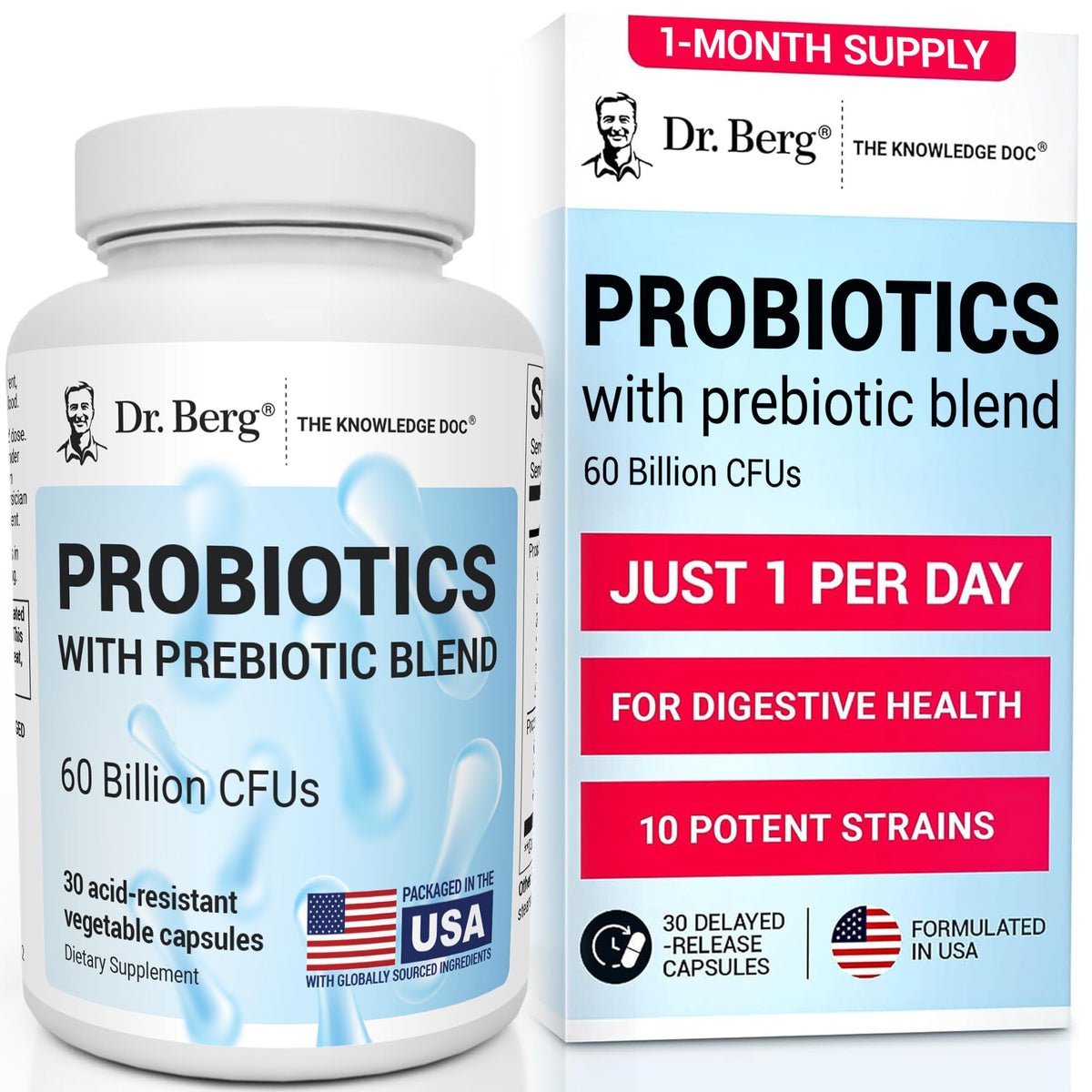 Boîte de 30 capsules de complément probiotique Dr. Berg vue de face