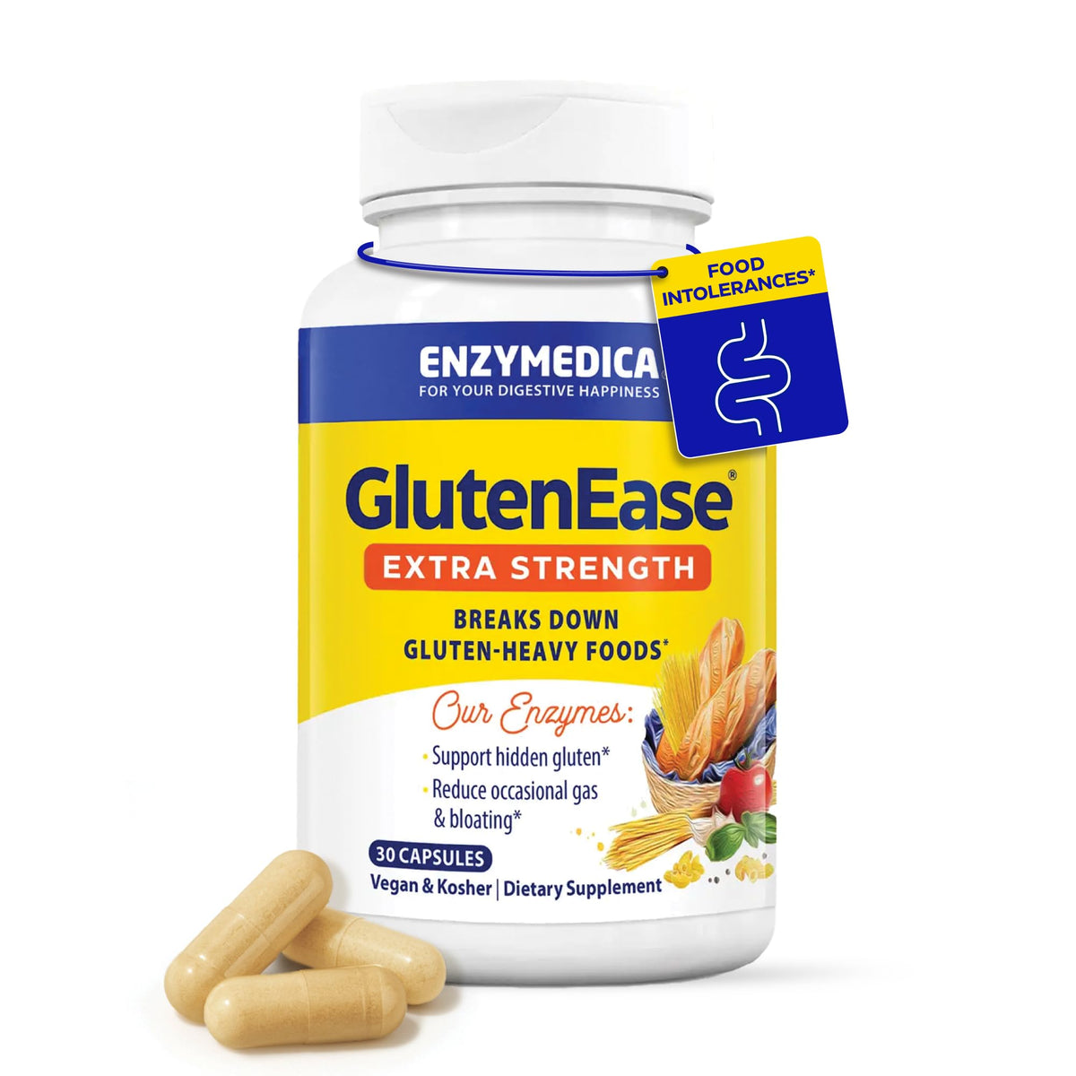 Boîte de 30 capsules Enzymedica GlutenEase Extra Strength vue de face