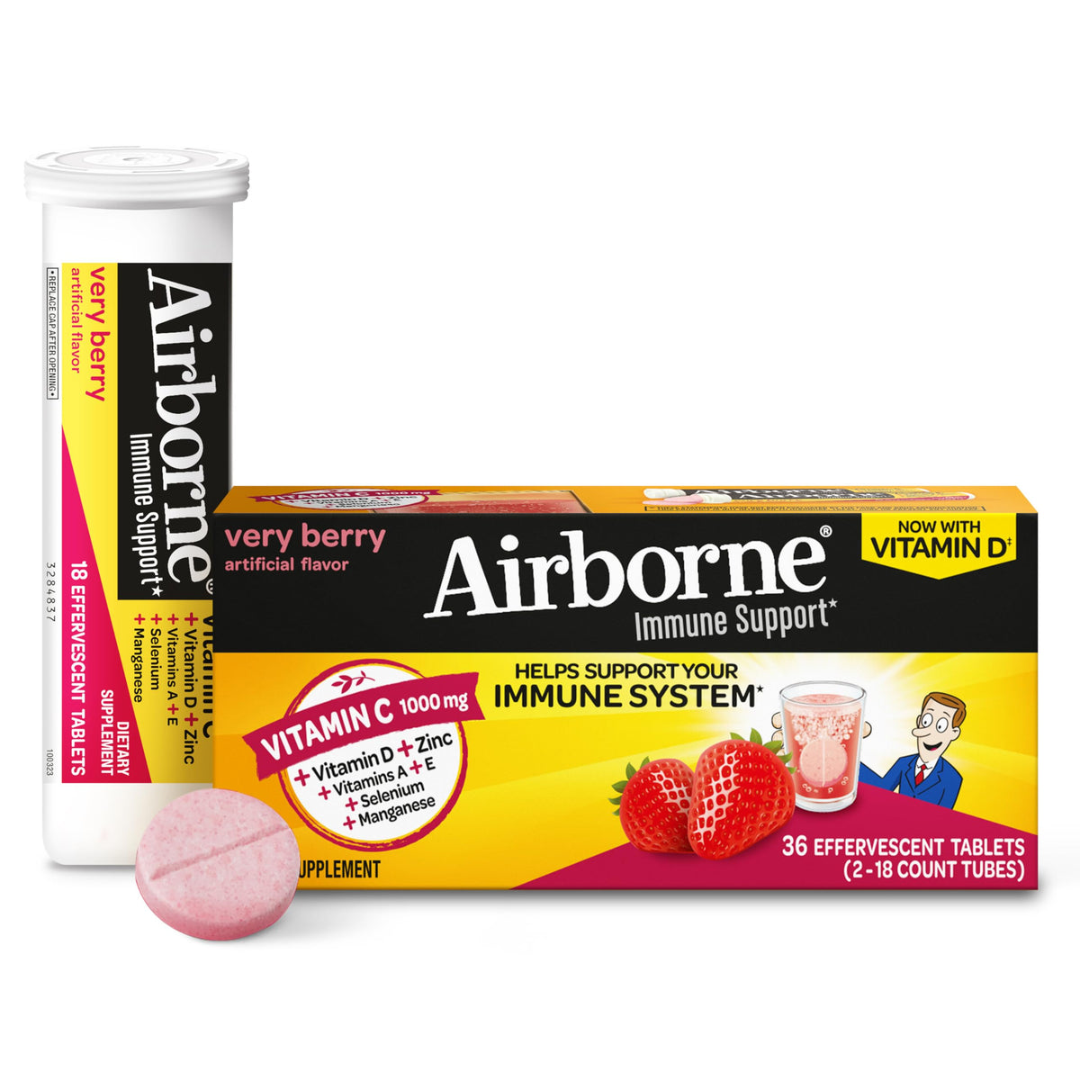 Boîte de 36 tablettes effervescentes Airborne au goût Very Berry