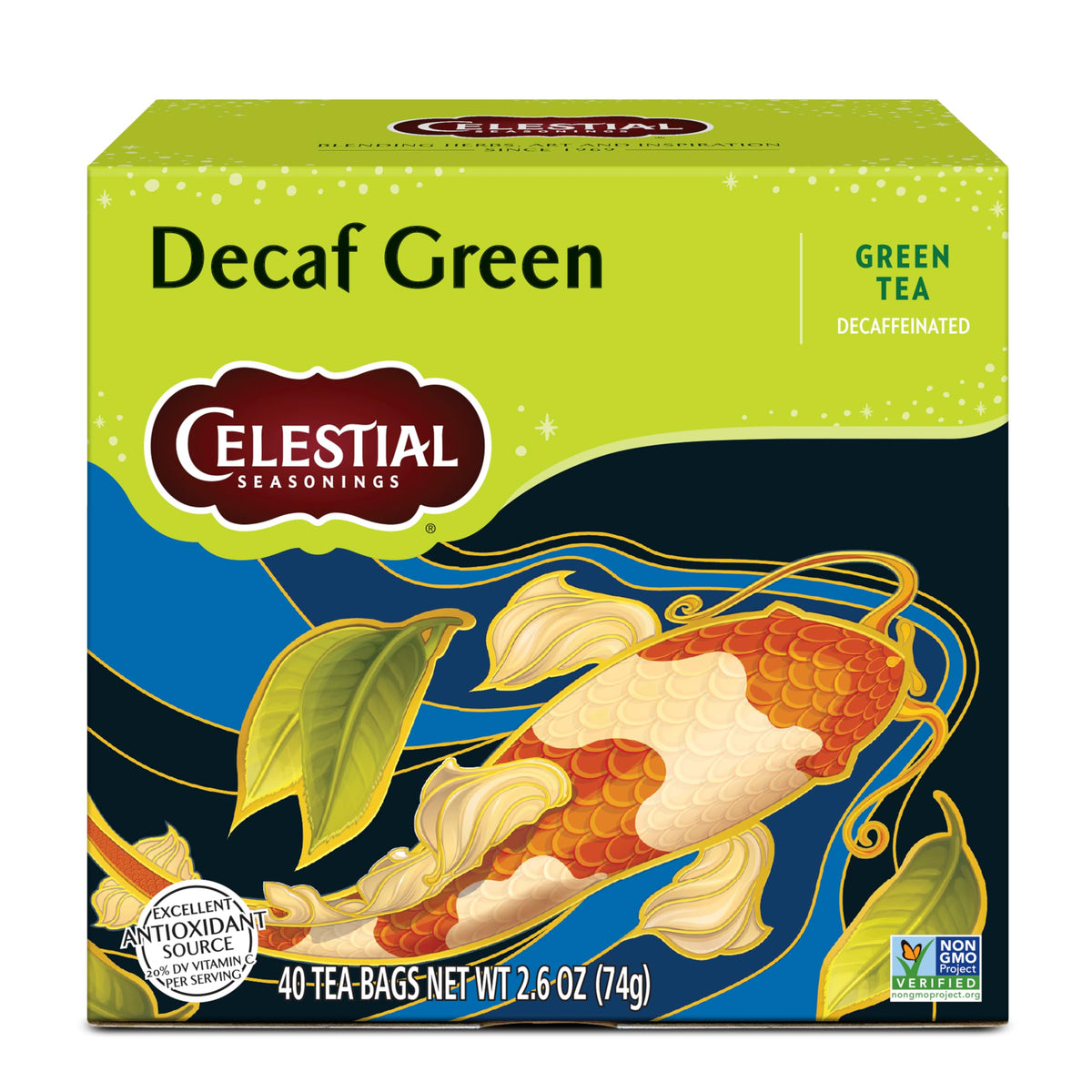 Boîte de 40 sachets de Thé Vert Décaféiné Celestial Seasonings vue de face
