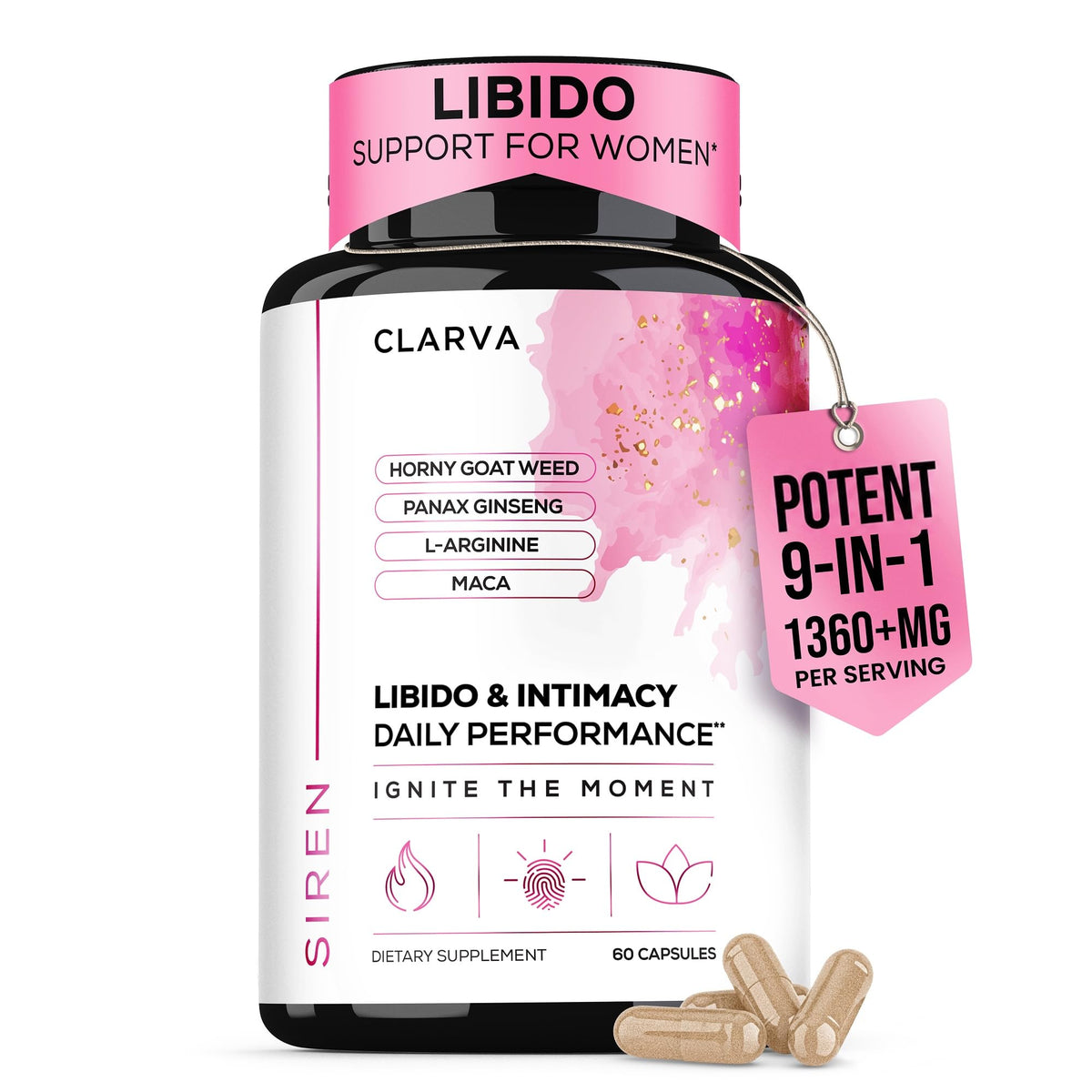 Boîte de 60 capsules CLARVA Complément Alimentaire Femme avec Maca et Horny Goat Weed
