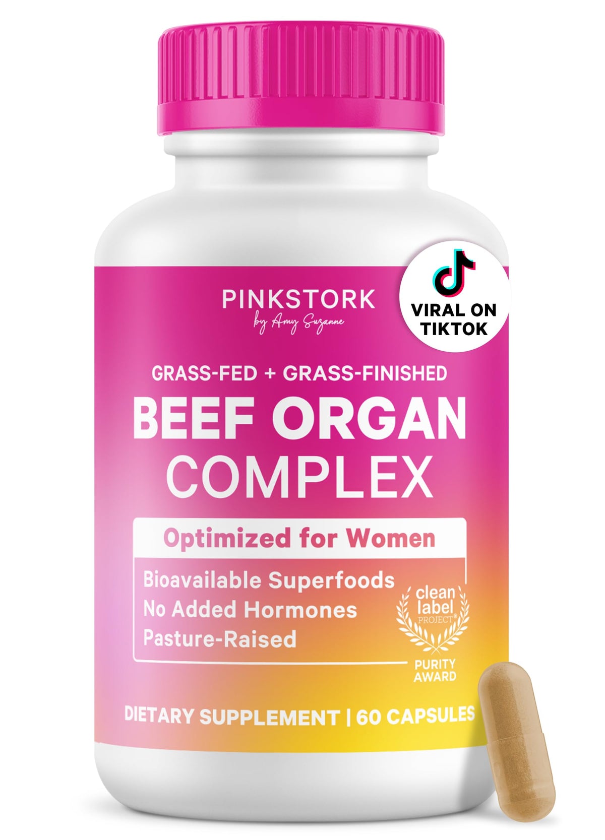 Boîte de 60 capsules de complément alimentaire organique de bœuf Pink Stork