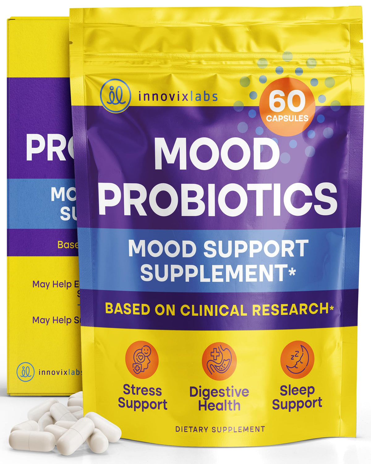 Boîte de 60 capsules de probiotiques de soutien de l'humeur InnovixLabs