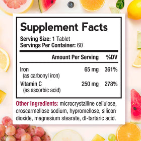 Boîte de 60 comprimés de Fer 65 mg avec Vitamine C Doctor's Recipes