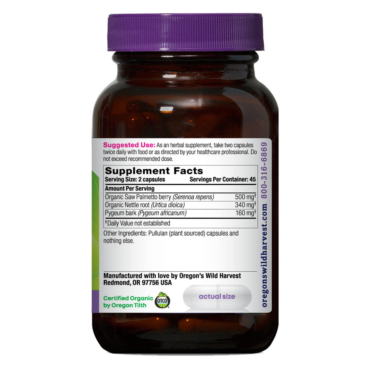 Boîte de 90 capsules végétales Oregon's Wild Harvest Saw Palmetto Bio