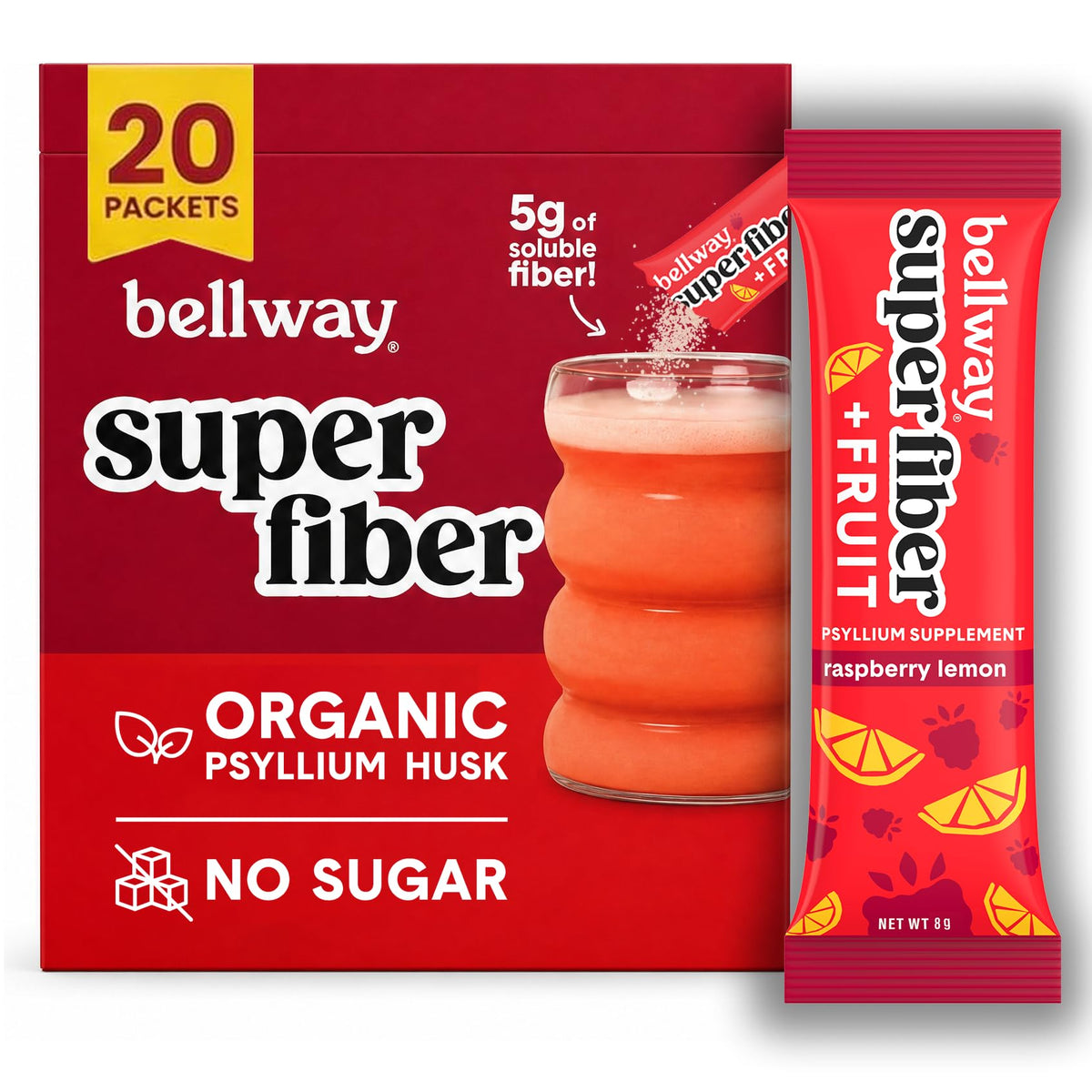 Boîte de Bellway Super Fiber + Fruit avec 20 sachets de psyllium bio