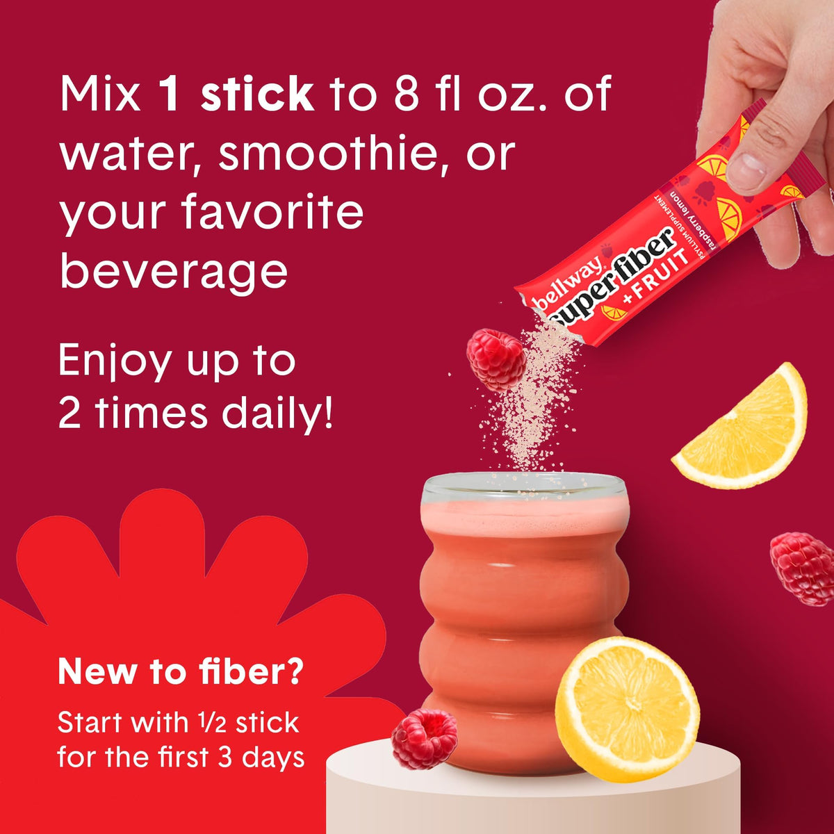 Boîte de Bellway Super Fiber + Fruit montrant le nombre de sachets