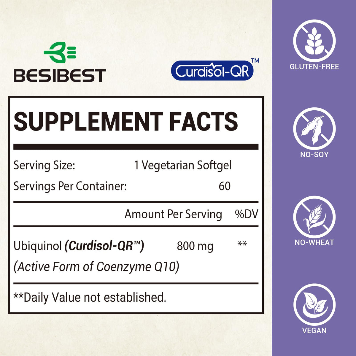 Boîte de Besibest Ubiquinol CoQ10 800 MG avec 120 gélules