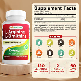 Boîte de Best Naturals L-Arginine L-Ornithine avec 120 comprimés