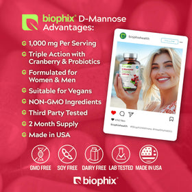 boîte de biophix D-Mannose 1000mg Capsules avec Canneberge
