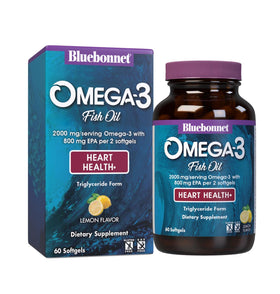 Boîte de BlueBonnet Omega-3 Formule Cœur 60 Softgels vue de face