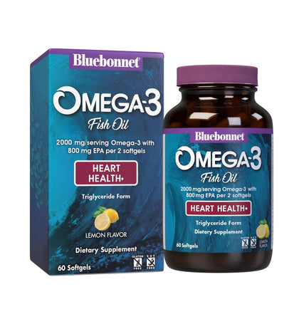 Boîte de BlueBonnet Omega-3 Formule Cœur 60 Softgels vue de face