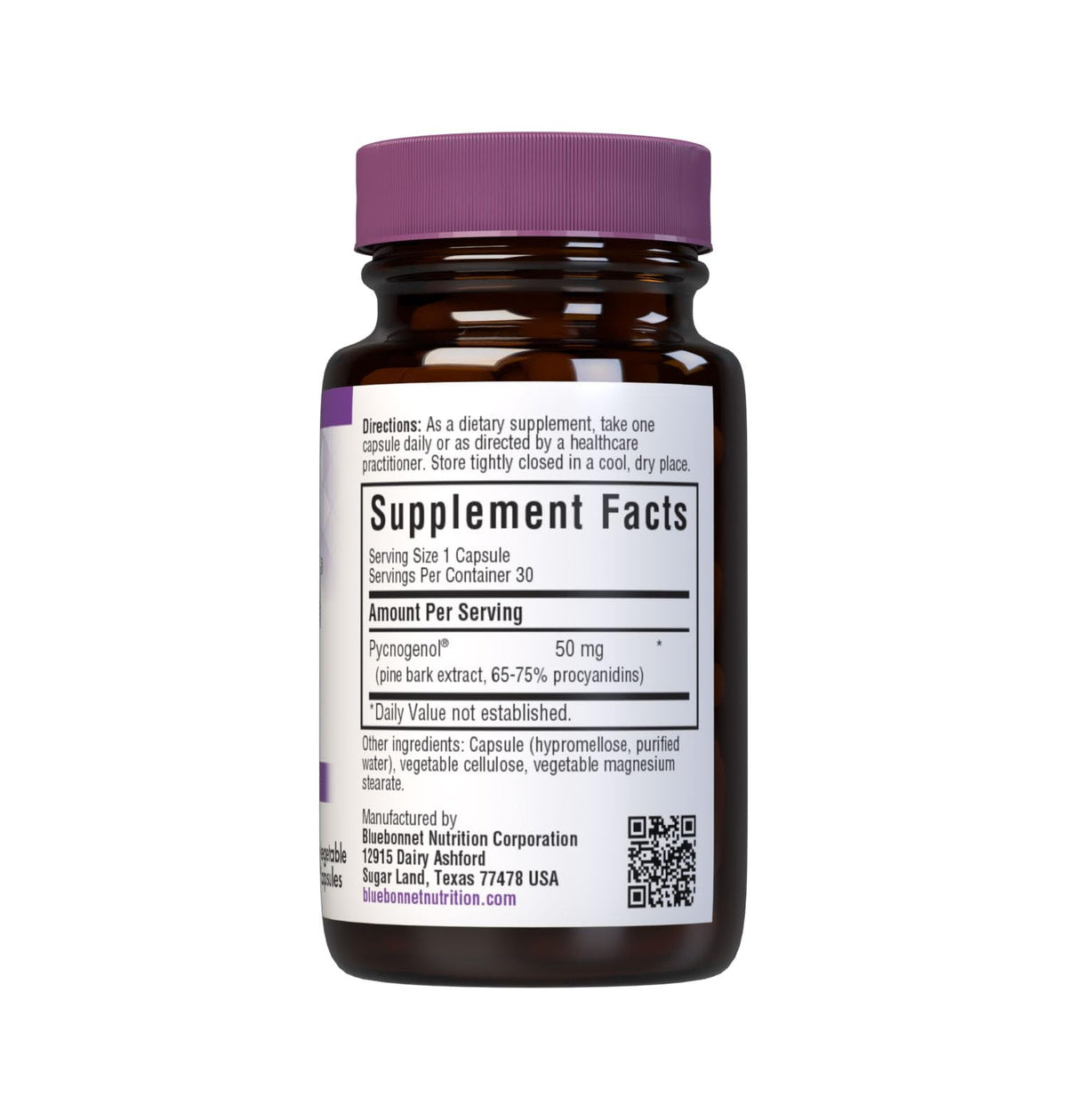 Boîte de BlueBonnet Pycnogenol 50 mg avec étiquette visible