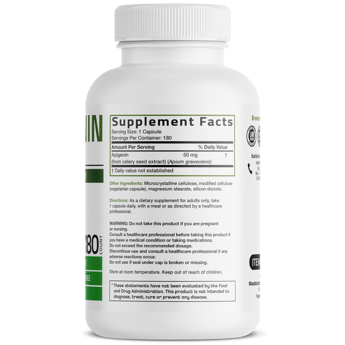 Boîte de Bronson Apigenin 50mg avec 180 capsules