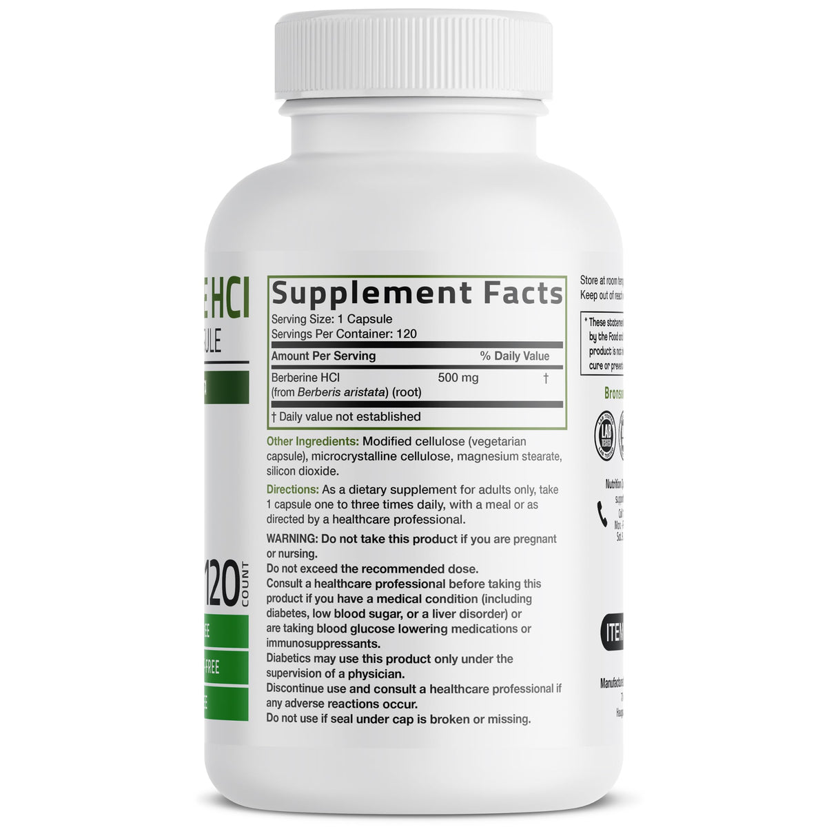 Boîte de Bronson Berbérine HCl 500 mg, détail des capsules