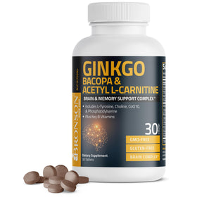 Boîte de Bronson Ginkgo Bacopa Acétyl L-Carnitine vue de face