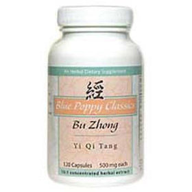 Boîte de Bu Zhong Yi Qi Tang 120 capsules de Blue Poppy vue de face