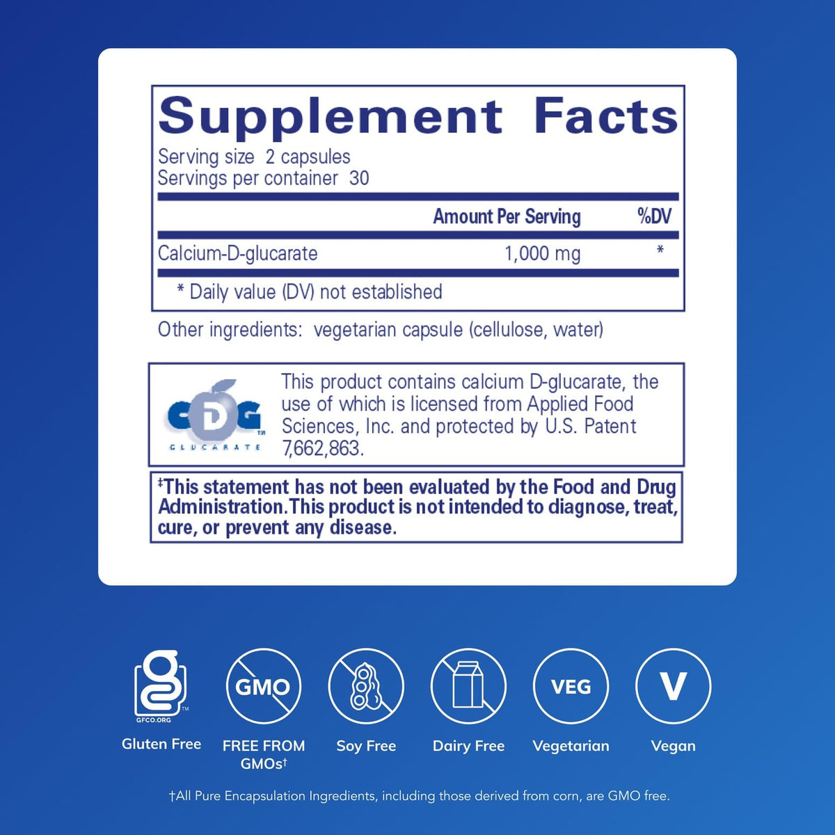 Boîte de Calcium-D-Glucarate Pure Encapsulations avec étiquette