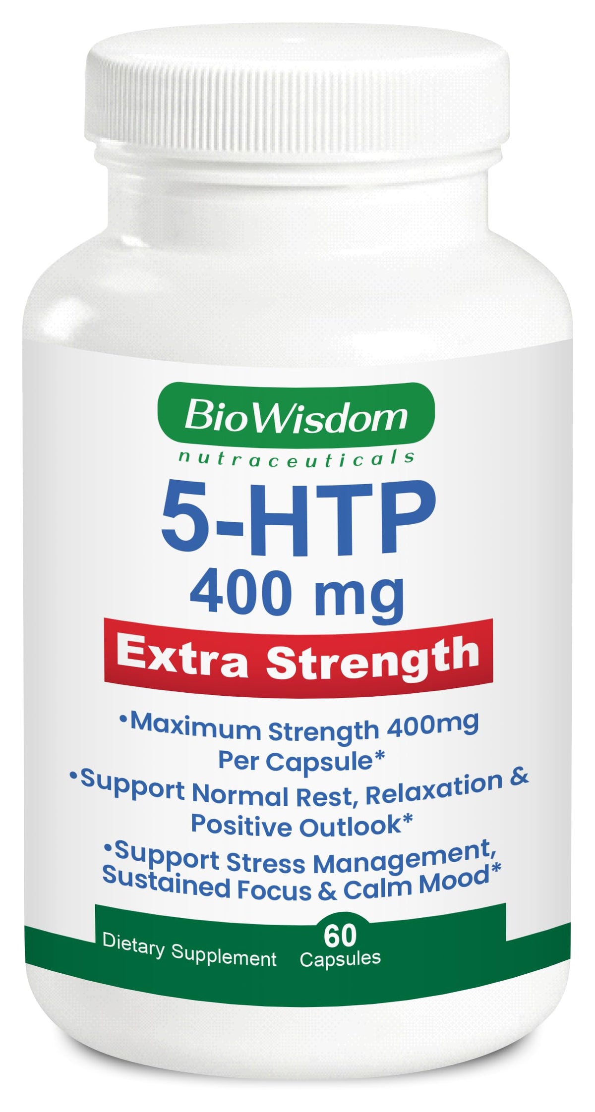 Boîte de capsules BioWisdom 5-HTP 400mg vue de face