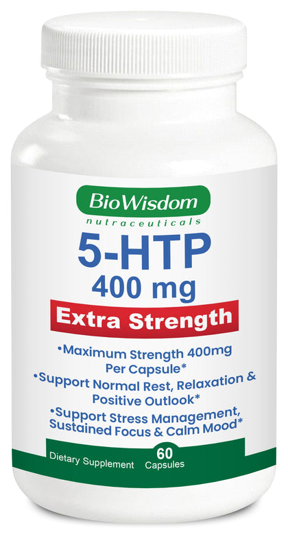 Boîte de capsules BioWisdom 5-HTP 400mg vue de face