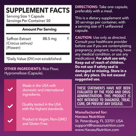 Boîte de capsules d'extrait de safran HAVASU NUTRITION, vue latérale