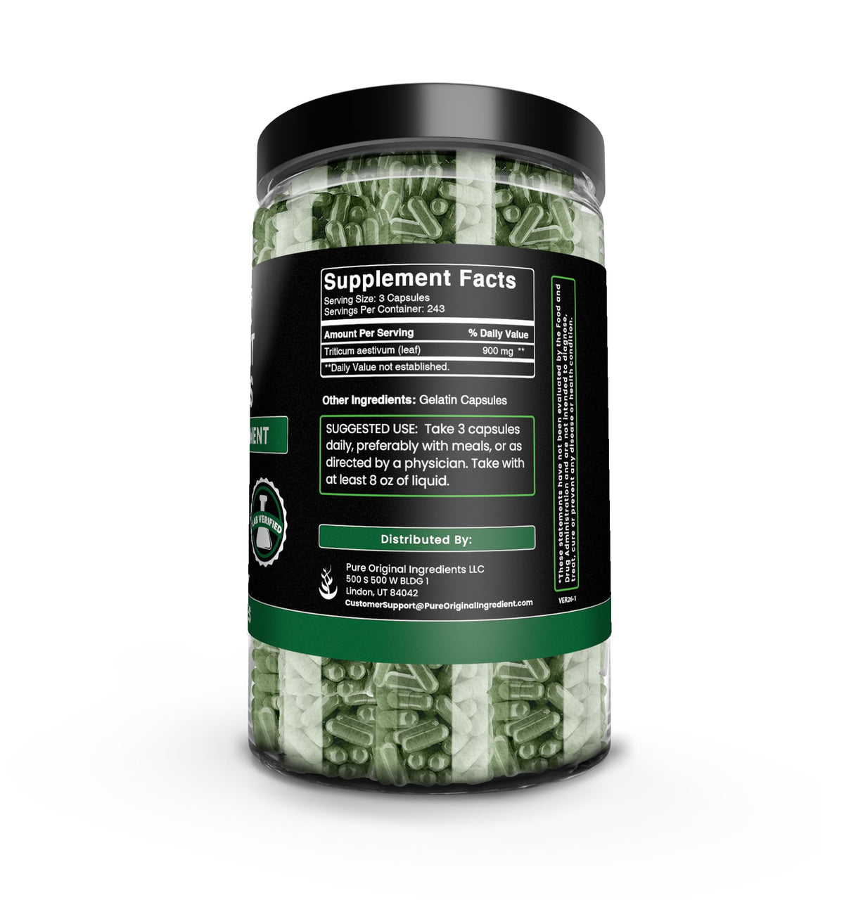 Boîte de Capsules de Blé PURE ORIGINAL INGREDIENTS, vue latérale