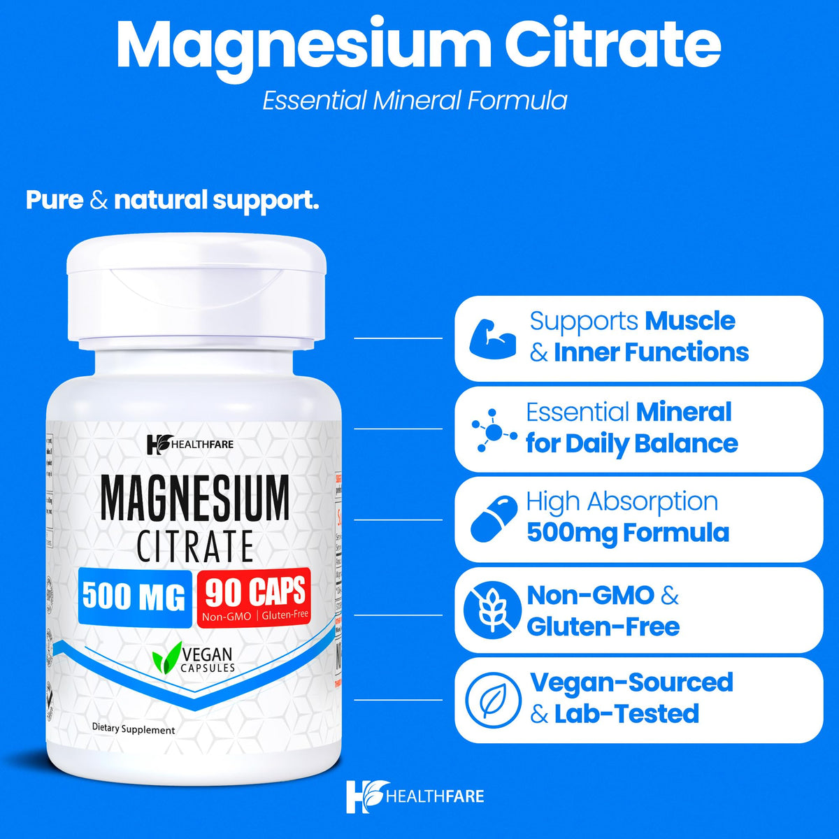 Boîte de capsules de citrate de magnésium Healthfare 500mg