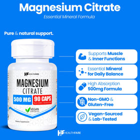 Boîte de capsules de citrate de magnésium Healthfare 500mg