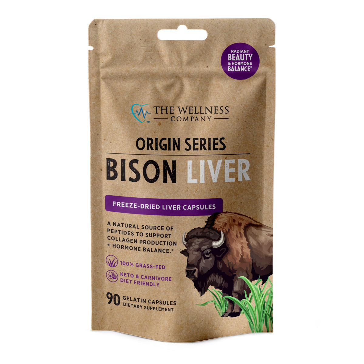 Boîte de capsules de foie de bison The Wellness Company vue de face