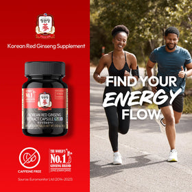Boîte de capsules de ginseng rouge coréen JUNG KWAN JANG, montrant les 30 capsules