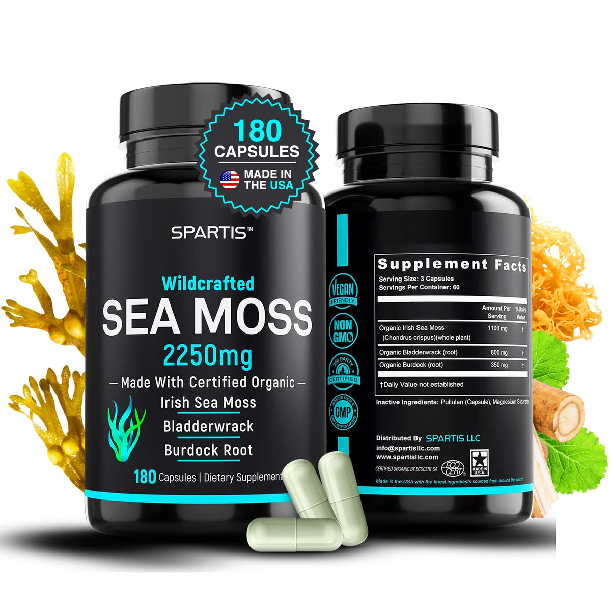 Boîte de capsules de mousse maritime bio SPARTIS 180 capsules