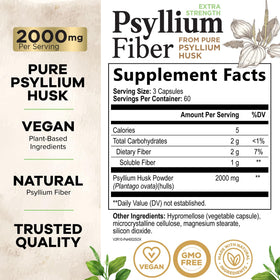 Boîte de capsules de psyllium Health Nutrition Naturals, 180 unités, vue latérale