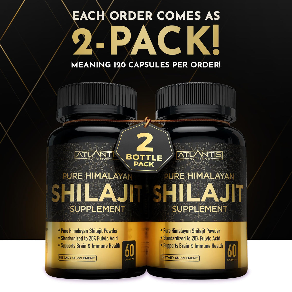 Boîte de capsules de Shilajit Himalayen Atlantis Nutrition, vue de côté