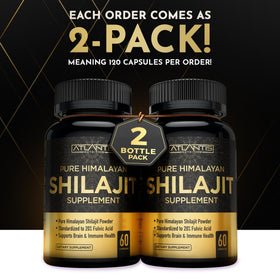 Boîte de capsules de Shilajit Himalayen Atlantis Nutrition, vue de côté
