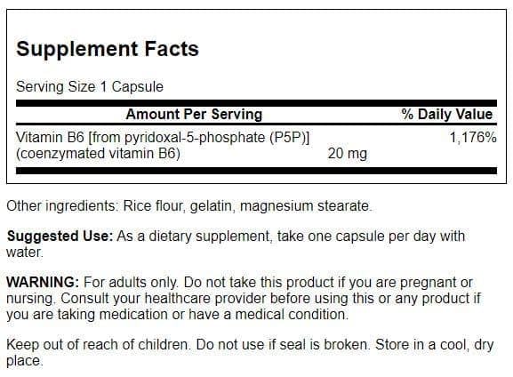 Boîte de capsules de Vitamine B6 P-5-P Swanson