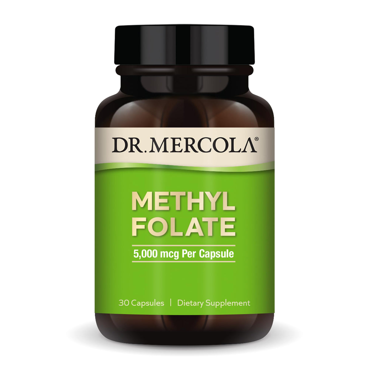 Boîte de capsules Dr. Mercola Folate Méthylé 5 mg devant