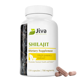 Boîte de capsules Jiva Botanicals Shilajit 700mg, 120 végétaliennes